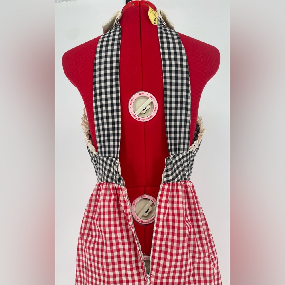 60s/70s Cottagecore Novelty Rabbit Appliqué Gingham Color-blocked Maxi Dress - Picture 7 of 14
